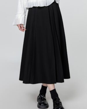 Black Highwaist Pleated Midi Skirt