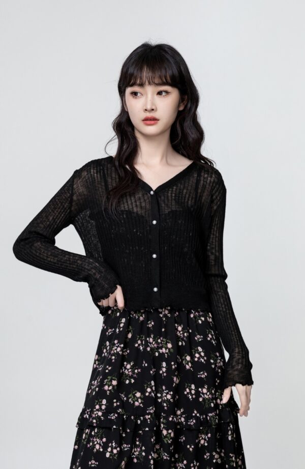 Black Knit Vneck Cardigan Sweater - Image 4