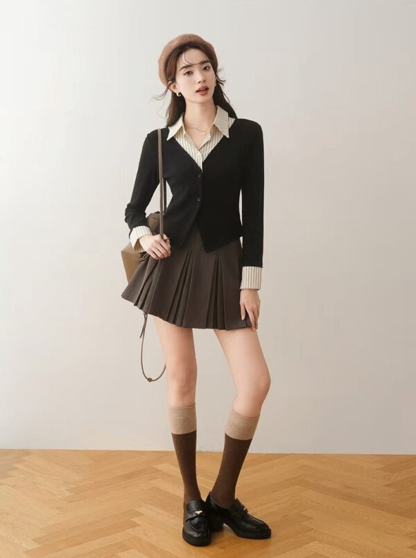 Black Layered Illusion Knitted Cardigan | Chung Ha - Image 4