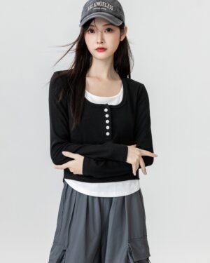 Black Layered Long Sleeve Top