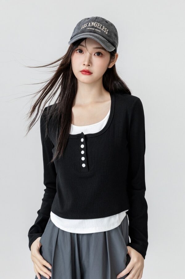 Black Layered Long Sleeve Top - Image 2