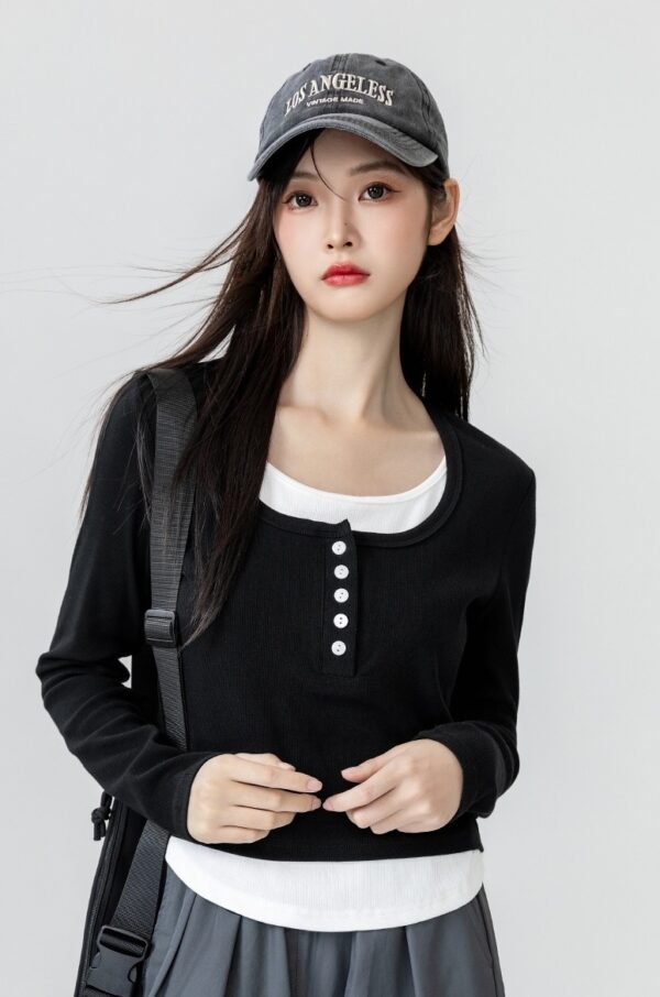 Black Layered Long Sleeve Top - Image 12