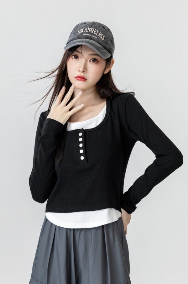 Black Layered Long Sleeve Top - Image 3