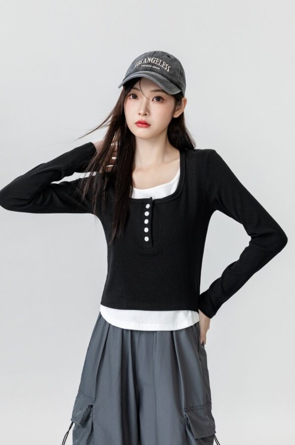 Black Layered Long Sleeve Top - Image 4