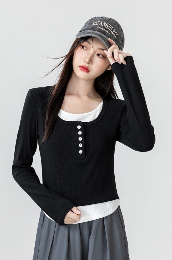 Black Layered Long Sleeve Top - Image 7