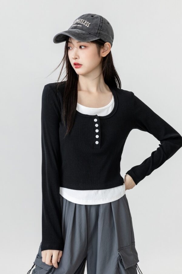 Black Layered Long Sleeve Top - Image 8