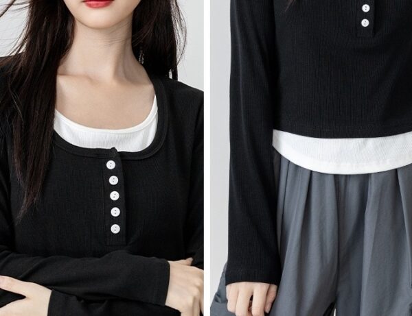 Black Layered Long Sleeve Top - Image 9