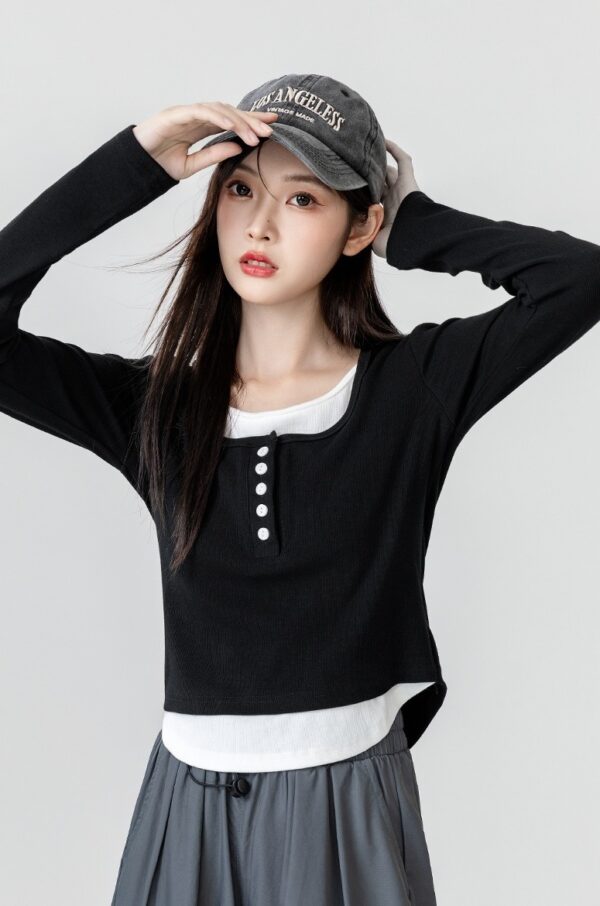 Black Layered Long Sleeve Top - Image 10