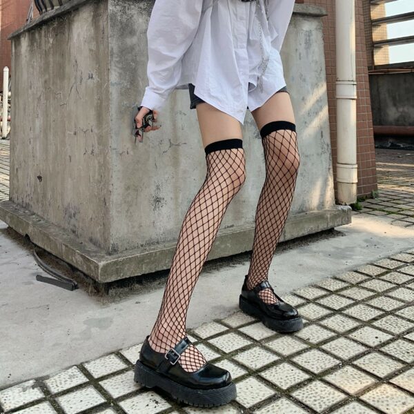 Black Over The Knee Fishnet Socks | Yunjin - Le Sserafim - Image 3