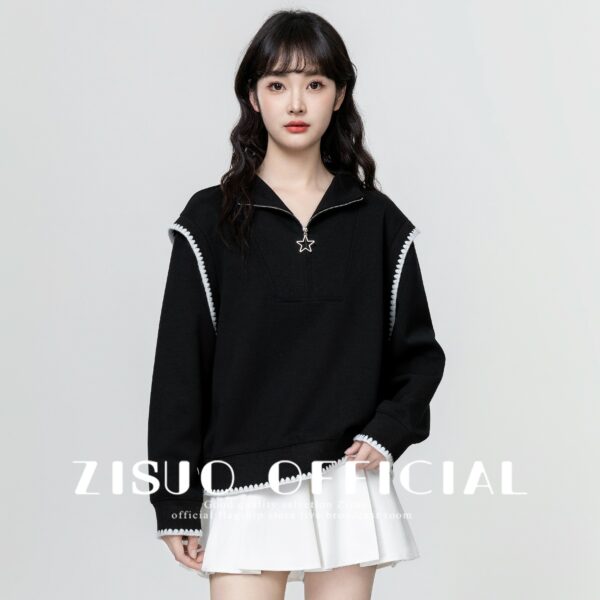 Black Quarterzip Polo Sweatshirt - Image 9