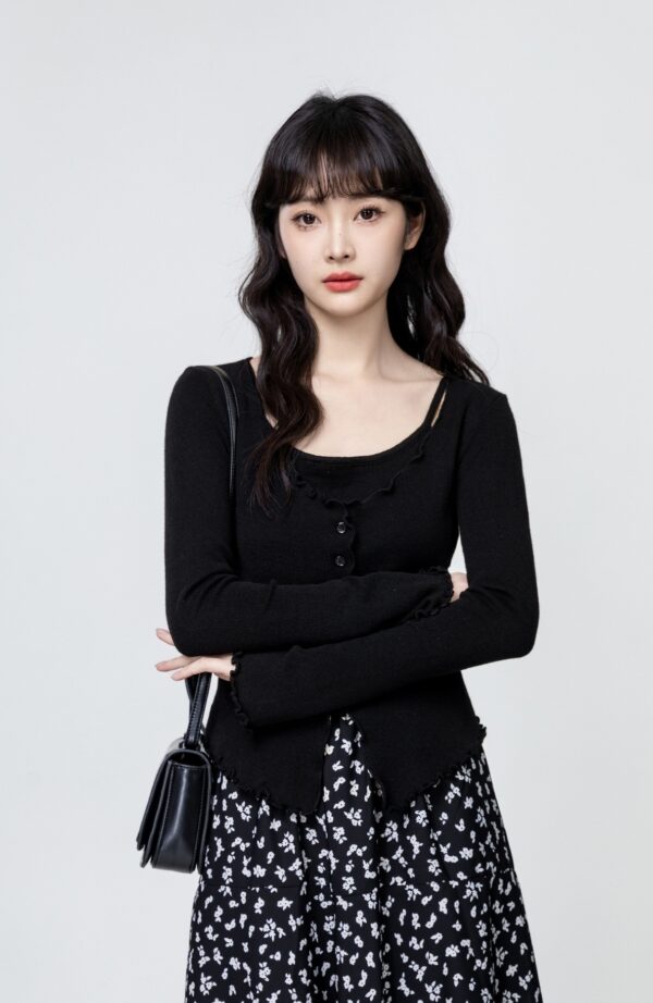 Black Ruffled Knit Layered Top - Image 3