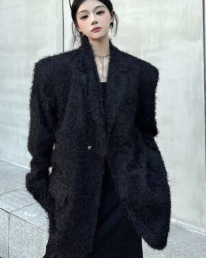 Black Soft Furry Blazer Coat | Taehyung - BTS