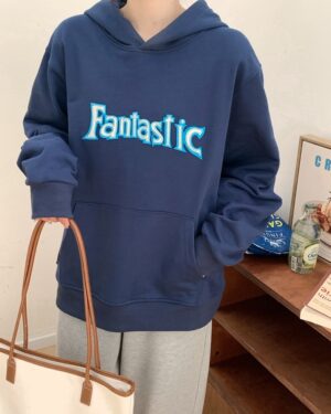 Blue "Fantastic" Patched Hoodie | Lisa - BlackPink