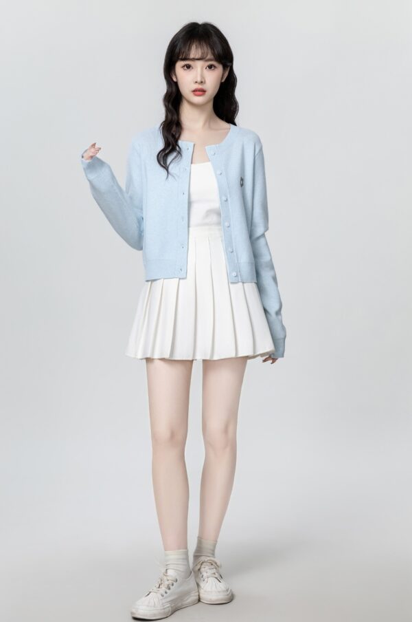 Blue Embroidered Knit Cardigan Sweater - Image 3