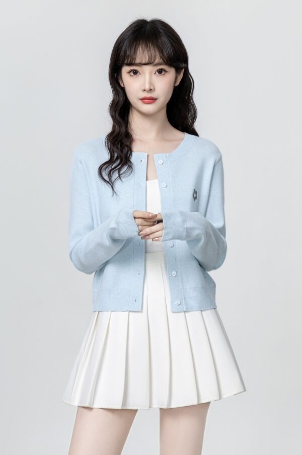 Blue Embroidered Knit Cardigan Sweater - Image 5