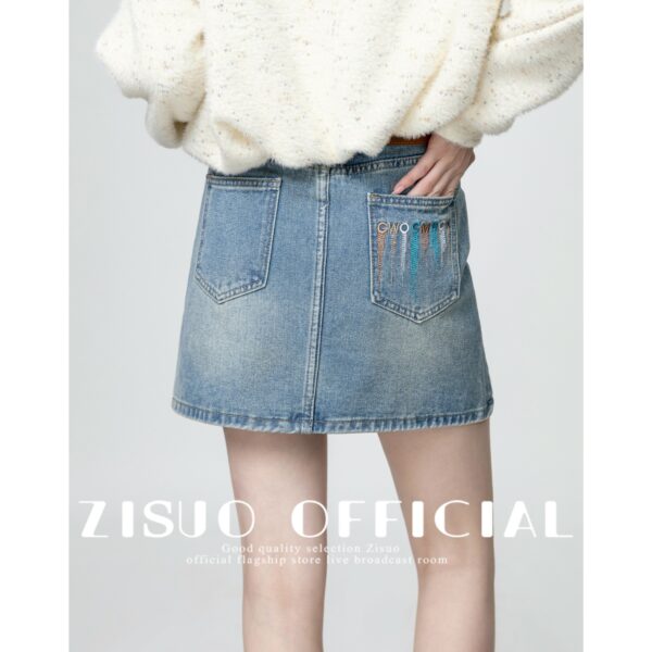 Blue Highwaist Denim Aline Skirt - Image 9