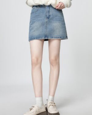 Blue Highwaist Denim Aline Skirt