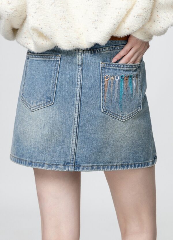 Blue Highwaist Denim Aline Skirt - Image 7