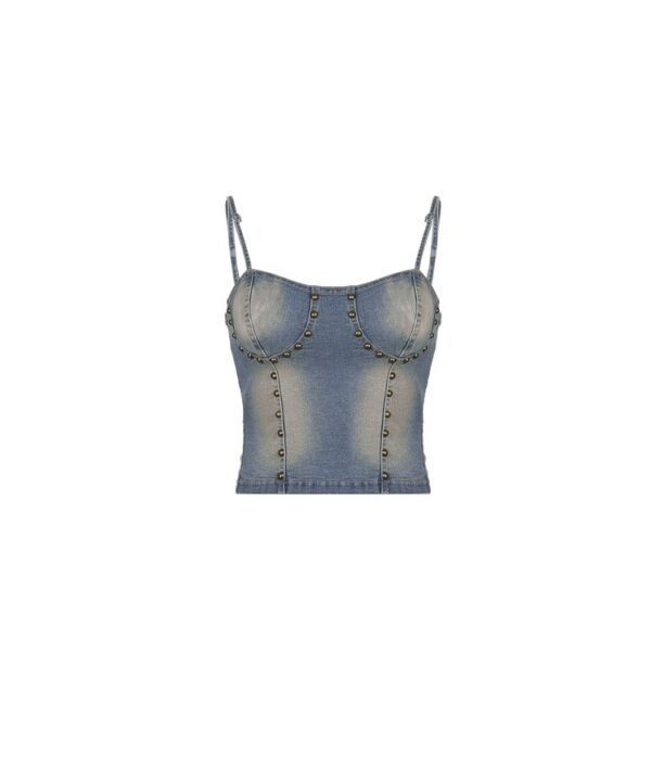 Blue Riveted Denim-Style Bustier Top | Yujin - IVE - Image 3