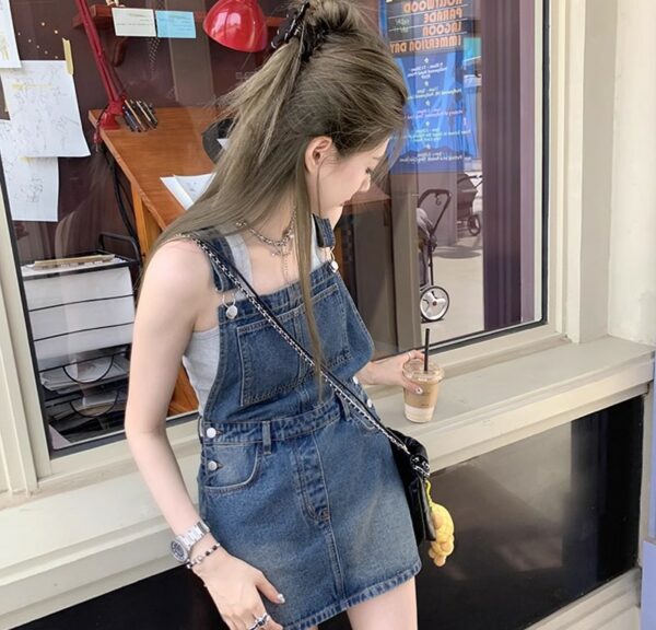 Blue Skirt Overalls Denim Dress | Wonhee - ILLIT - Image 4