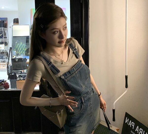 Blue Skirt Overalls Denim Dress | Wonhee - ILLIT - Image 3