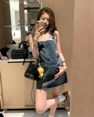 Blue Skirt Overalls Denim Dress | Wonhee - ILLIT