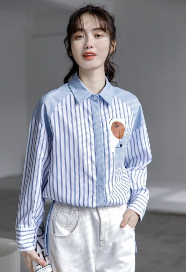 Blue Striped French Loose Shirt - Image 3