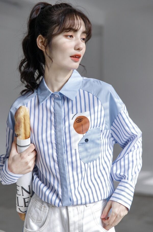 Blue Striped French Loose Shirt - Image 5