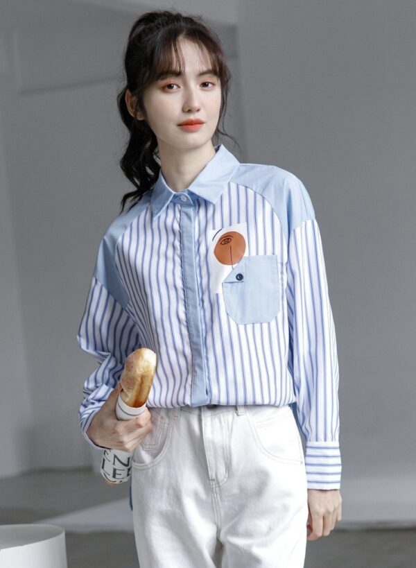 Blue Striped French Loose Shirt - Image 6