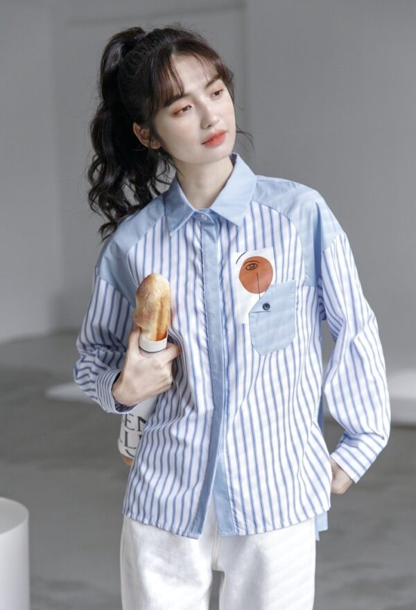 Blue Striped French Loose Shirt - Image 7