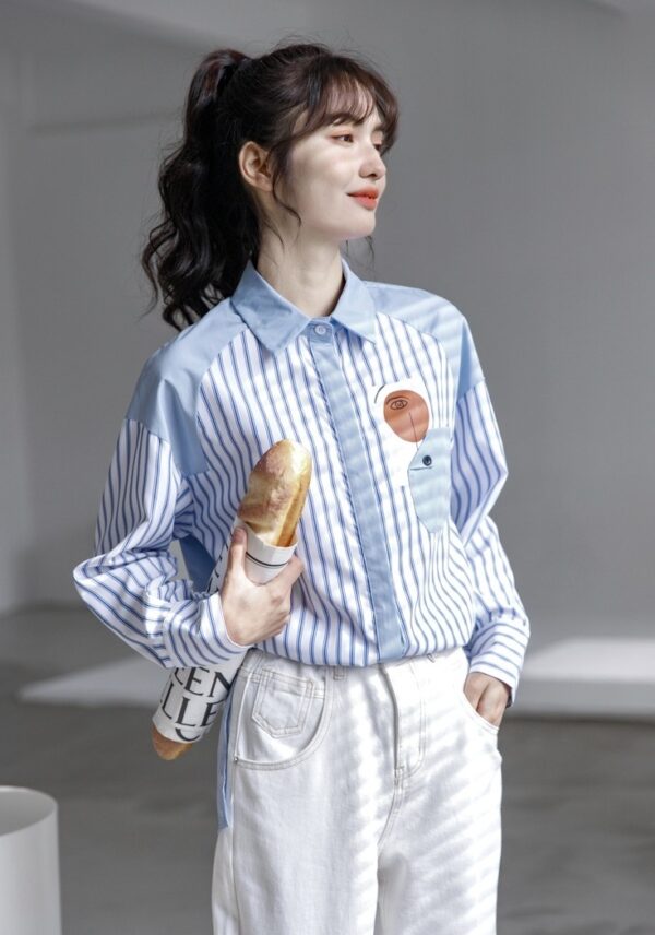 Blue Striped French Loose Shirt - Image 8