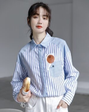 Blue Striped French Loose Shirt