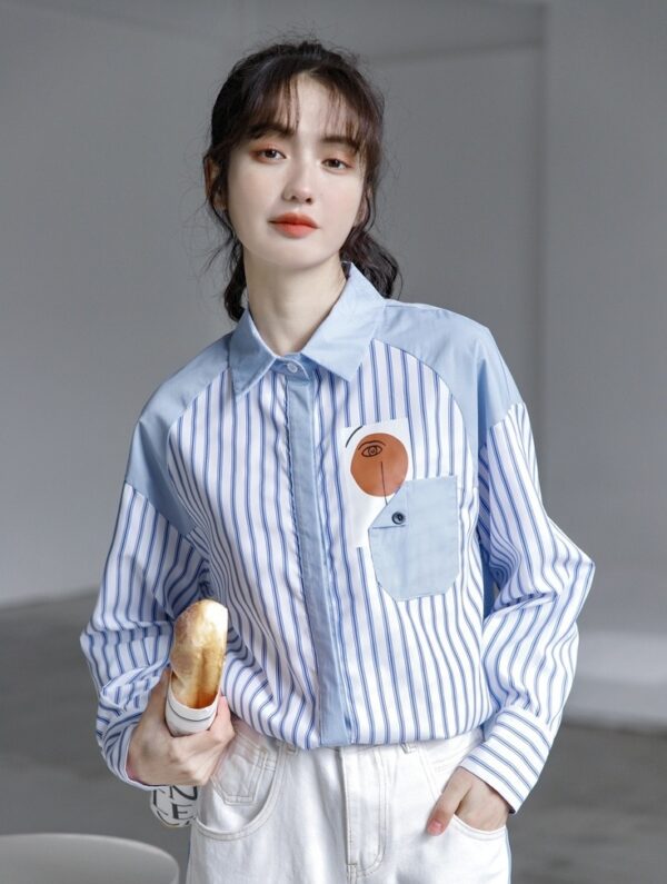 Blue Striped French Loose Shirt