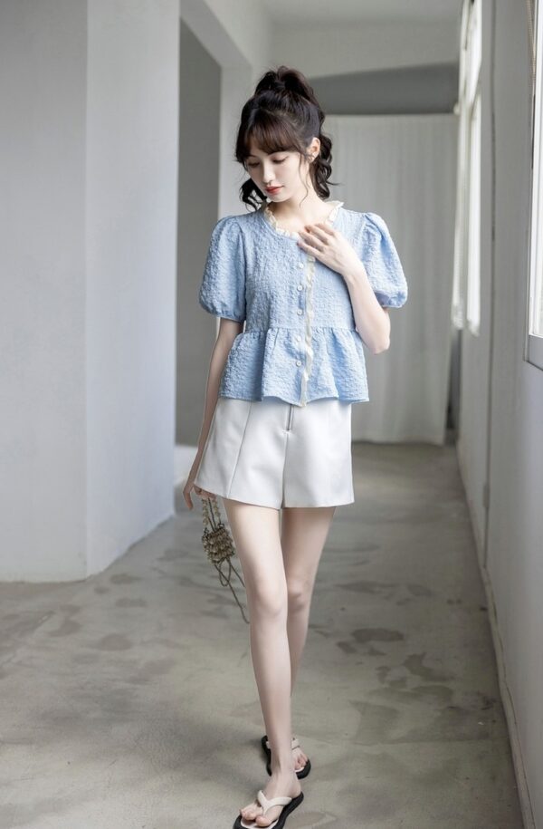 Chic Puff Sleeve Chiffon Blouse - Image 2