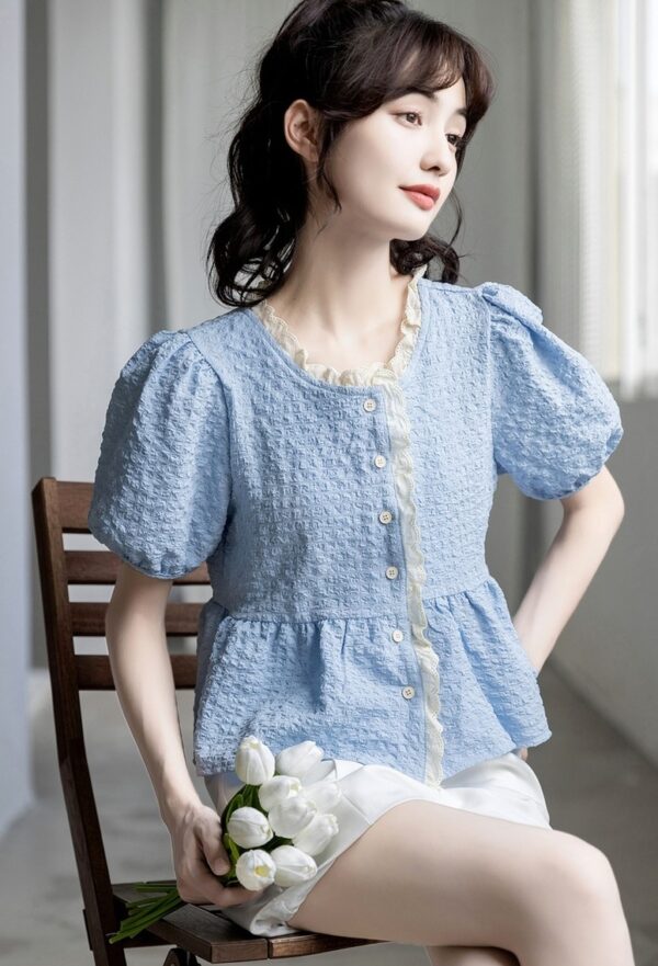 Chic Puff Sleeve Chiffon Blouse - Image 20