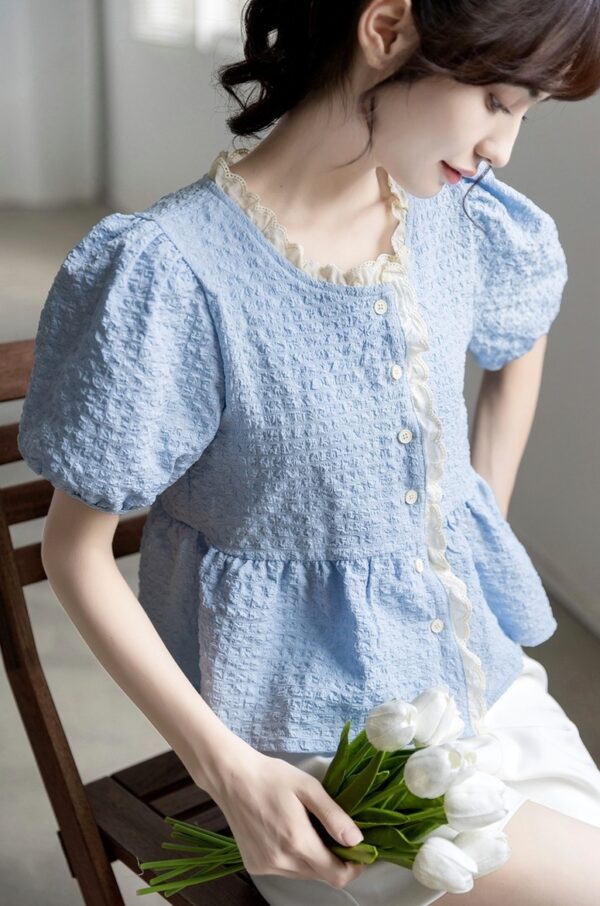 Chic Puff Sleeve Chiffon Blouse - Image 3