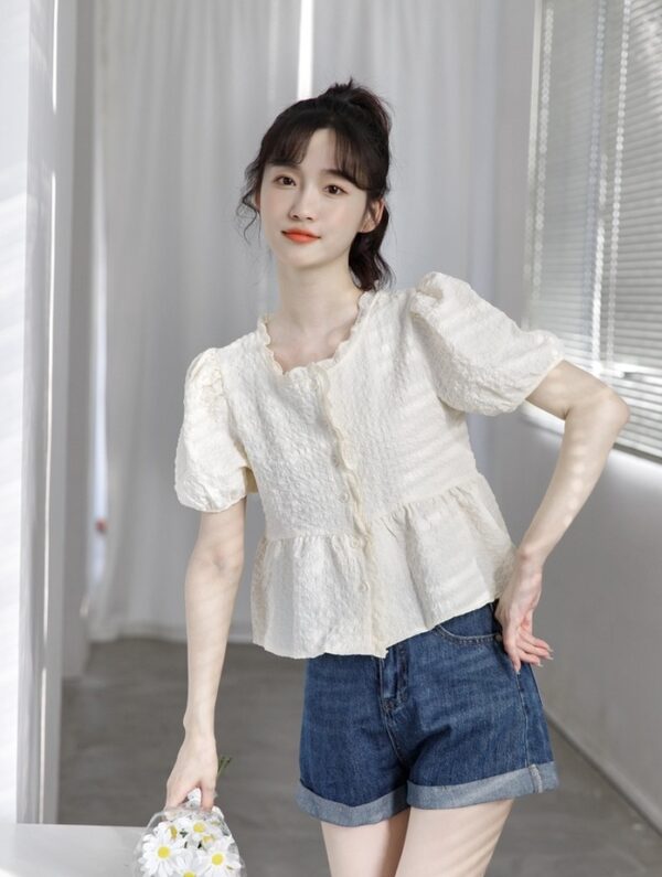 Chic Puff Sleeve Chiffon Blouse - Image 5