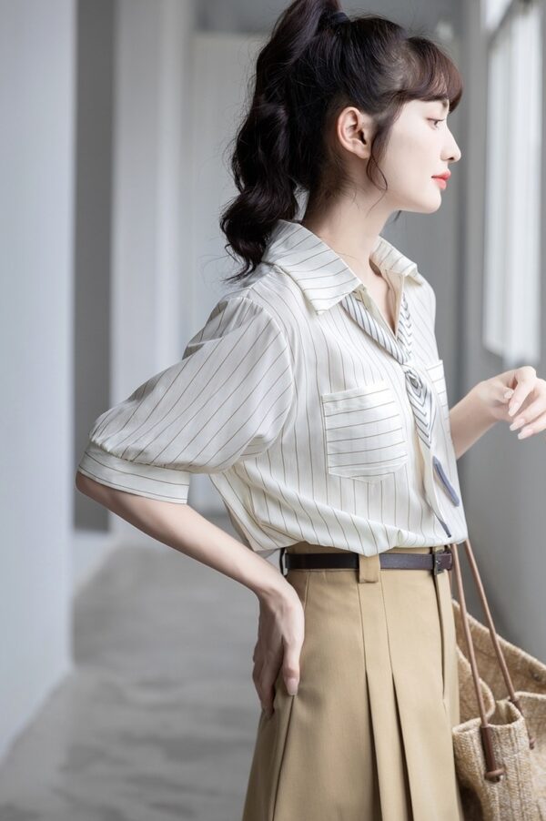 Chic Striped Chiffon Blouse - Image 2