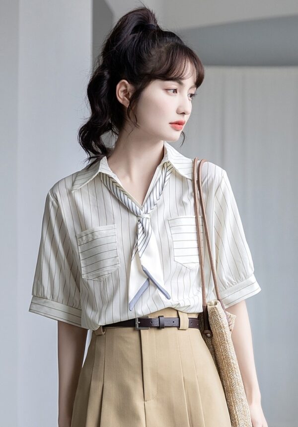 Chic Striped Chiffon Blouse - Image 3