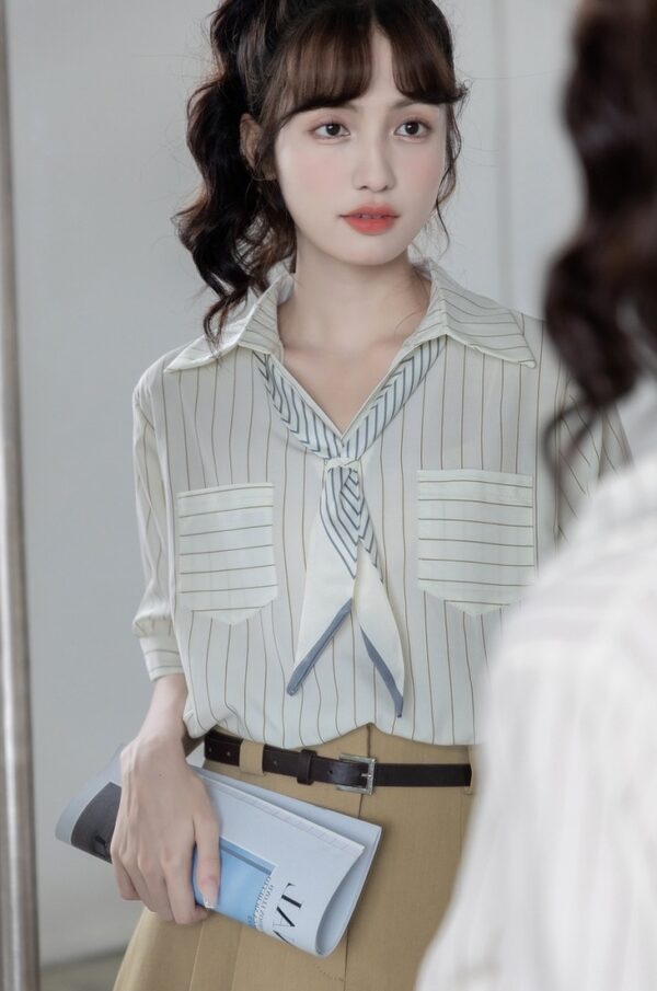 Chic Striped Chiffon Blouse - Image 4