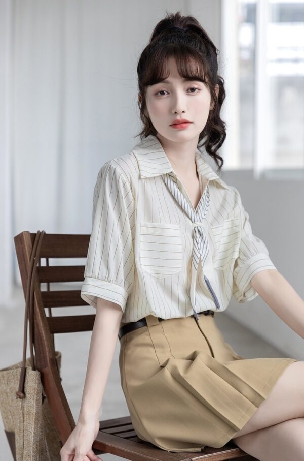 Chic Striped Chiffon Blouse - Image 7