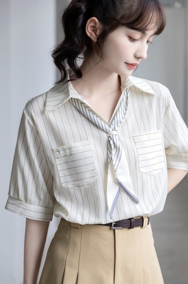 Chic Striped Chiffon Blouse - Image 8