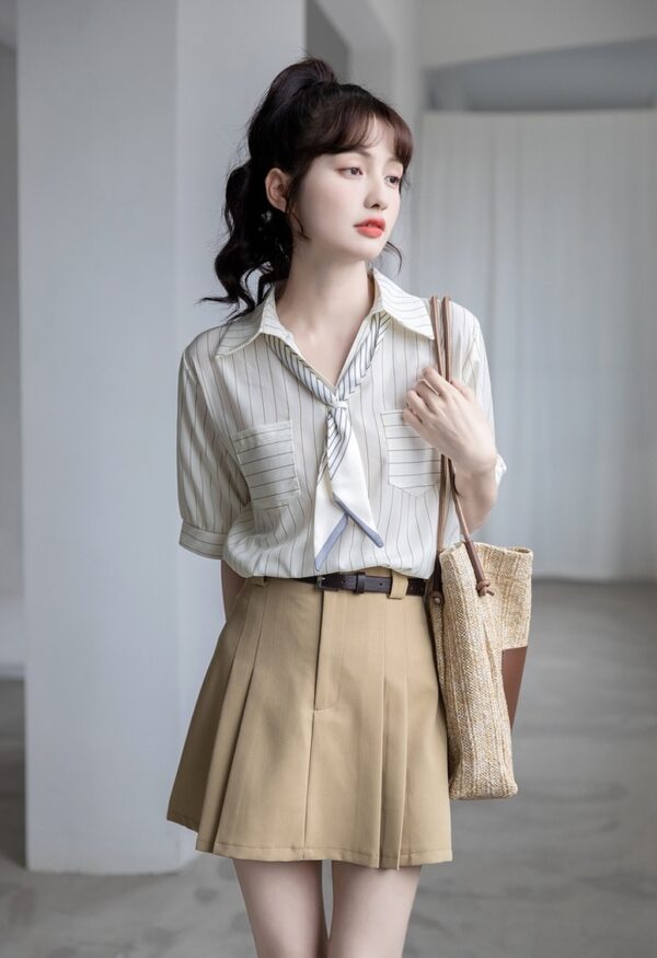 Chic Striped Chiffon Blouse - Image 9