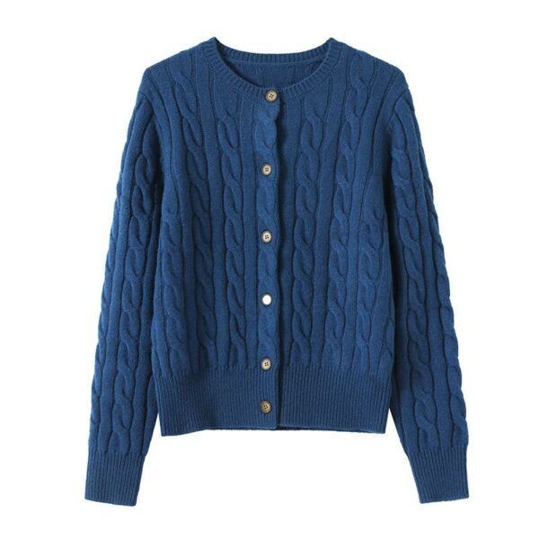 Dark Blue Cable Knit Button-Up Cardigan | Chung Ha