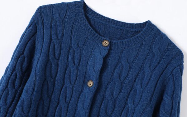 Dark Blue Cable Knit Button-Up Cardigan | Chung Ha - Image 2