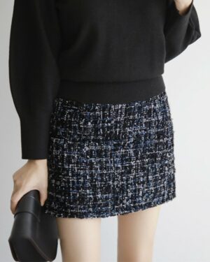 Dark Blue Tweed Woolen Skirt | Rei - IVE