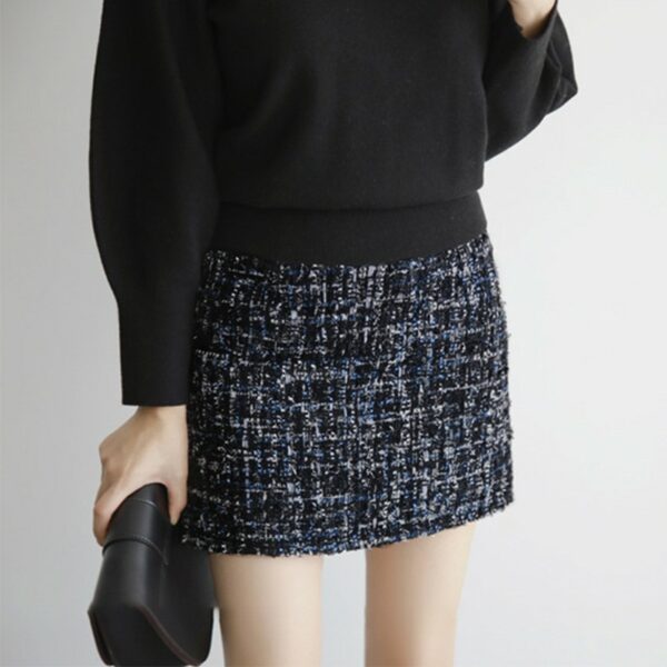 Dark Blue Tweed Woolen Skirt | Rei - IVE