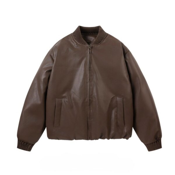 Dark Brown Faux Leather Bomber Jacket | Jin - BTS