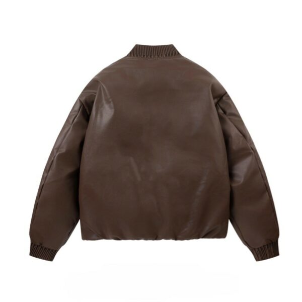 Dark Brown Faux Leather Bomber Jacket | Jin - BTS - Image 2