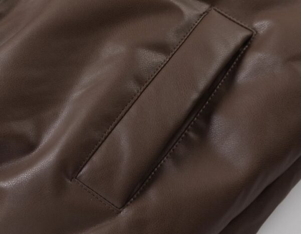 Dark Brown Faux Leather Bomber Jacket | Jin - BTS - Image 5